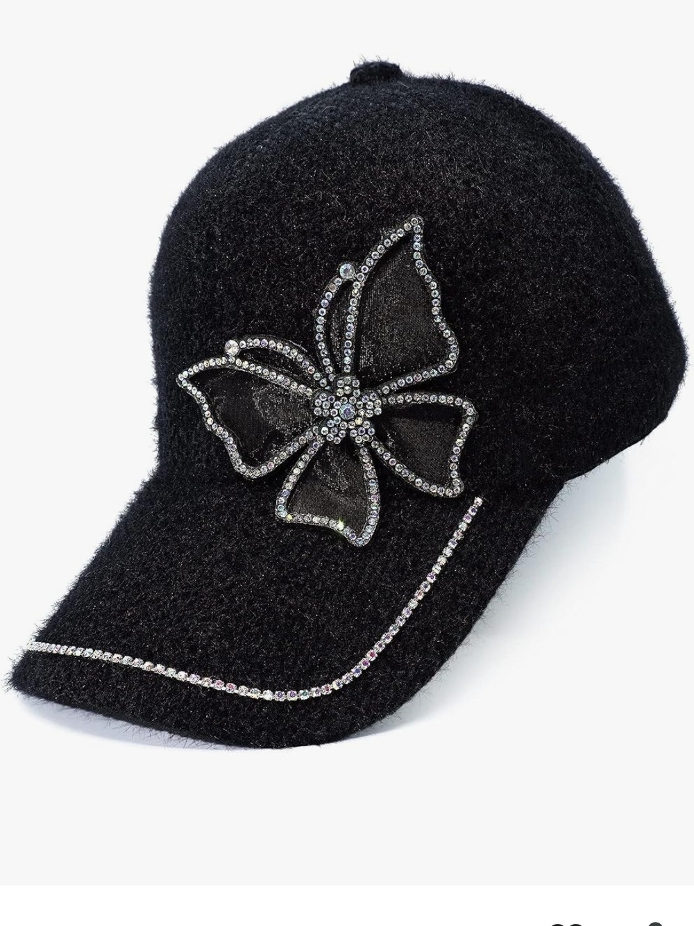 Black Embellished Butterfly Baseball Cap